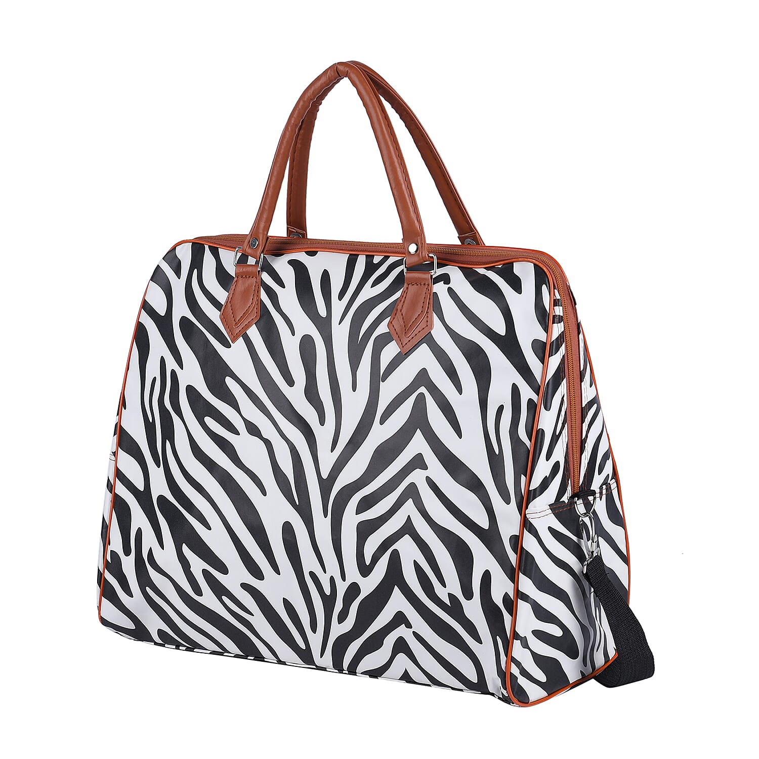 Zebra Pattern Travel Bag with Shoulder Strap (Size 43x38x20 Cm) - Black and White