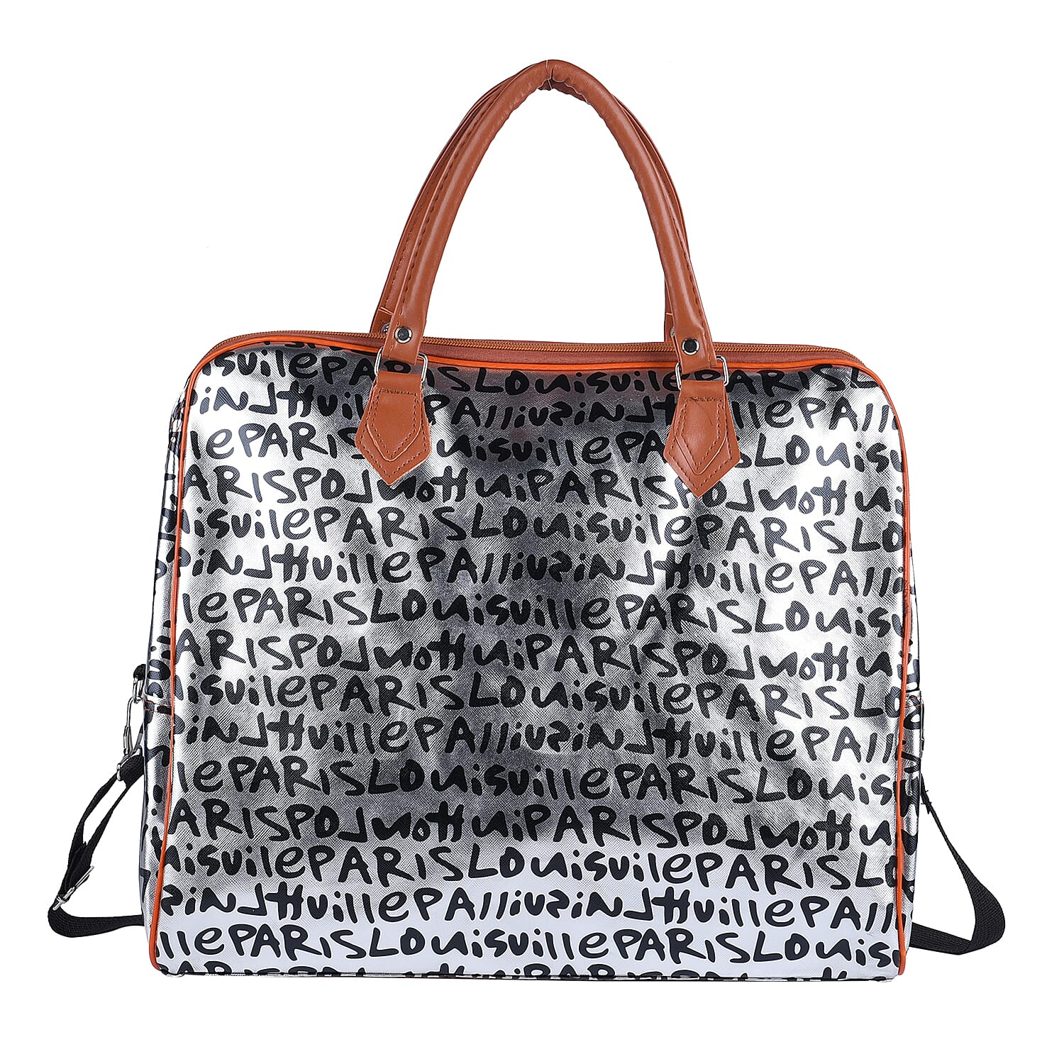 Alphabet Pattern Travel Bag with Shoulder Strap (Size 43x38x20 Cm) - Silver