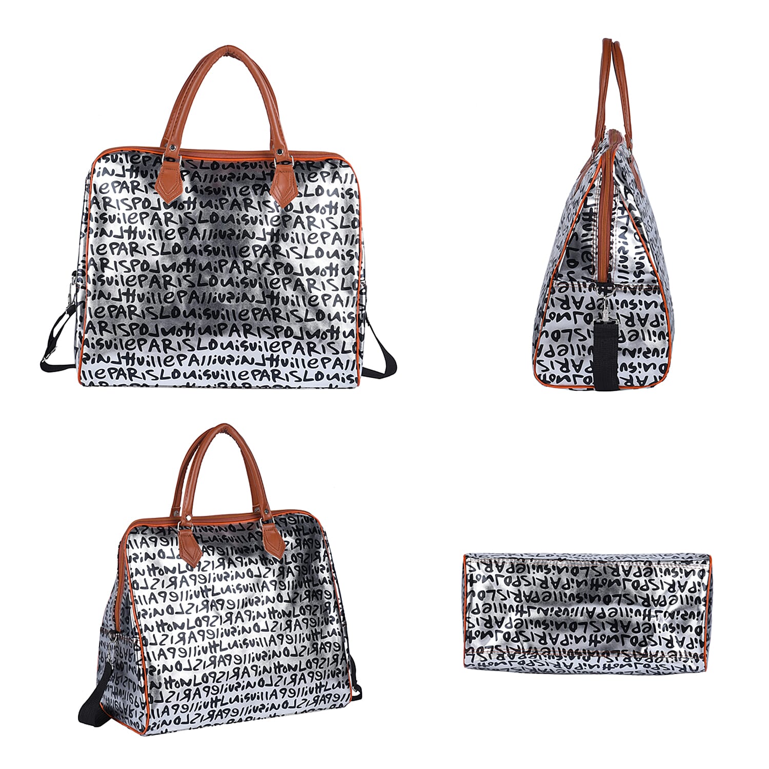 Alphabet Pattern Travel Bag with Shoulder Strap (Size 43x38x20 Cm) - Silver