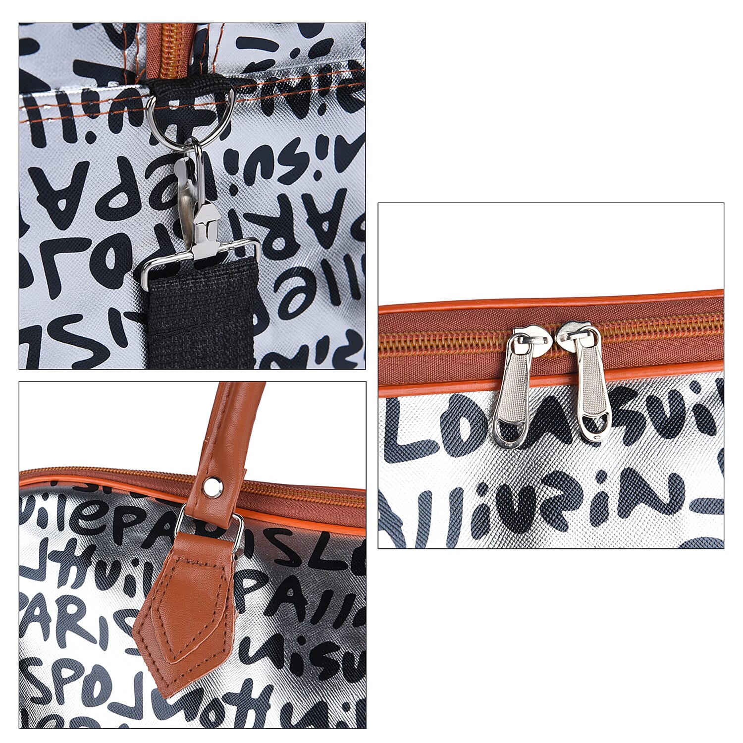 Alphabet Pattern Travel Bag with Shoulder Strap (Size 43x38x20 Cm) - Silver