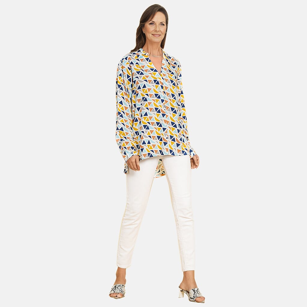 TAMSY 100% Viscose Printed Long Sleeve Shirt (Size L, 16-18) - White