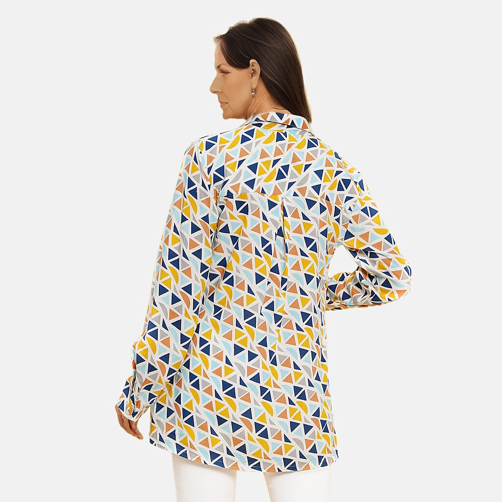 TAMSY 100% Viscose Printed Long Sleeve Shirt (Size L, 16-18) - White