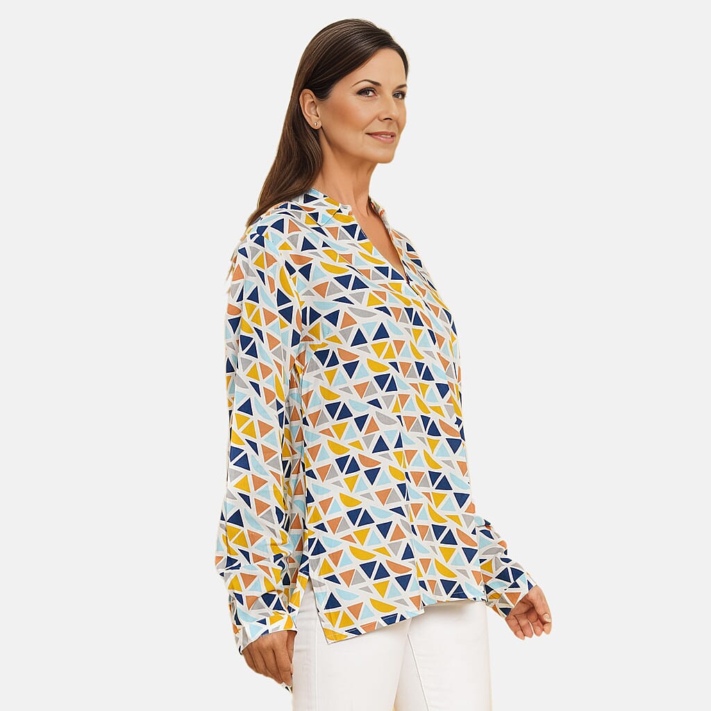 TAMSY 100% Viscose Printed Long Sleeve Shirt (Size L, 16-18) - White