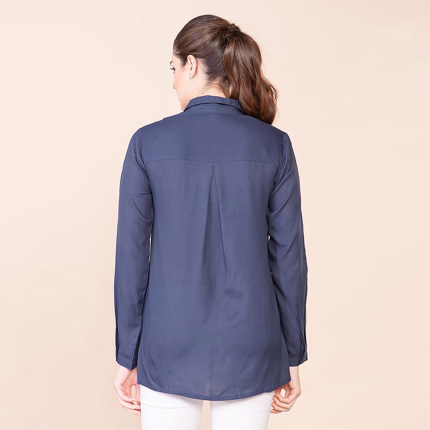 TAMSY 100% Viscose Long Sleeves Shirt (Size S) - Navy