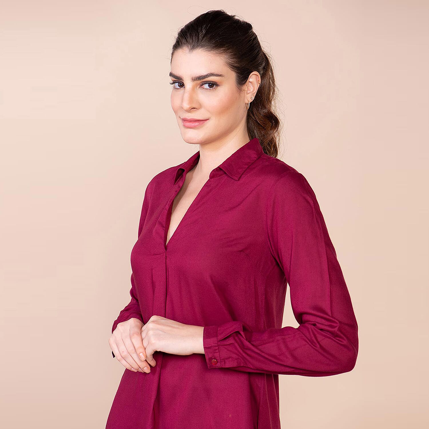 TAMSY 100% Viscose Long Sleeve Shirt - Navy