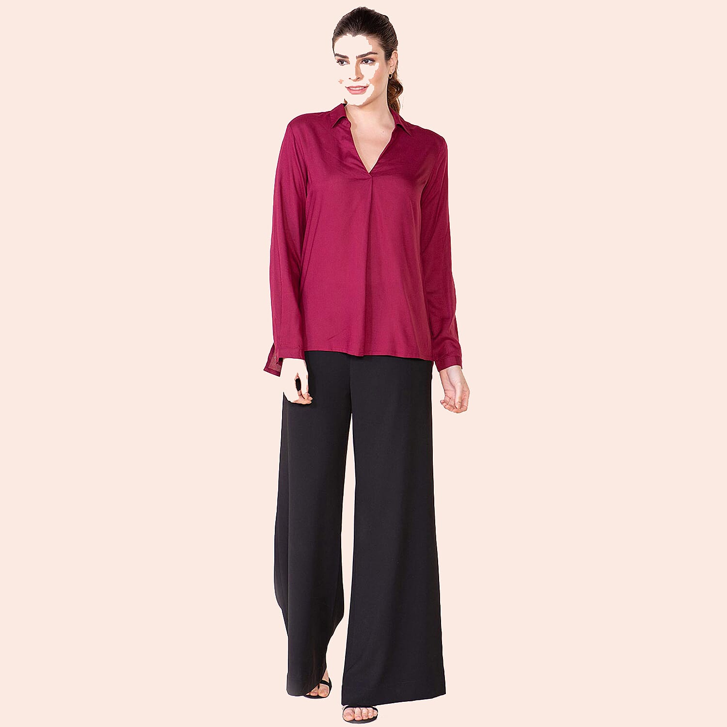 TAMSY 100% Viscose Long Sleeve Shirt - Navy