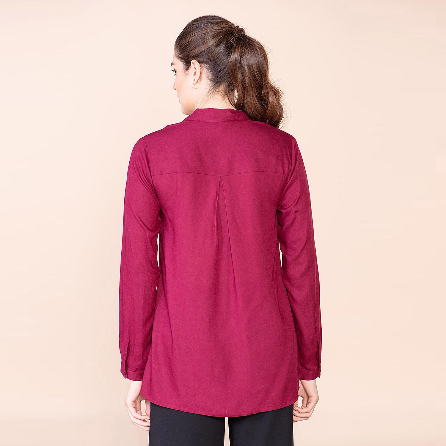 TAMSY 100% Viscose Long Sleeve Shirt - Navy