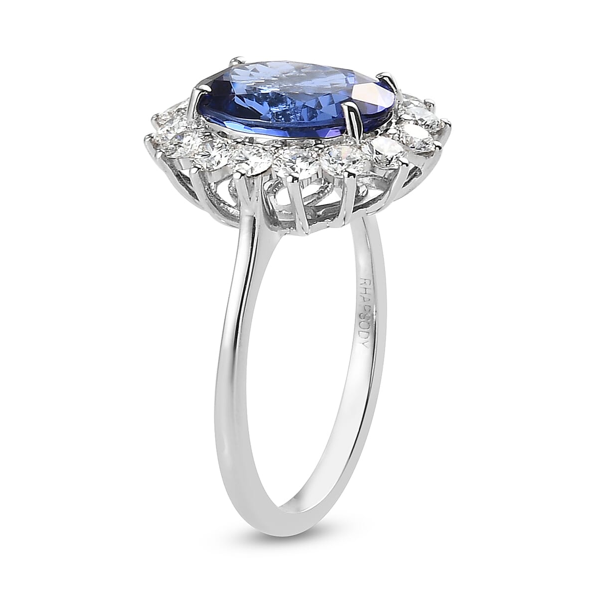 RHAPSODY 950 Platinum AAAA Tanzanite (Oval 5.00 Ct) and Diamond (VS-E-F) Rnd 1.00 Ct  Ring 6.00  Ct, Platinum Wt 5.89 Gms