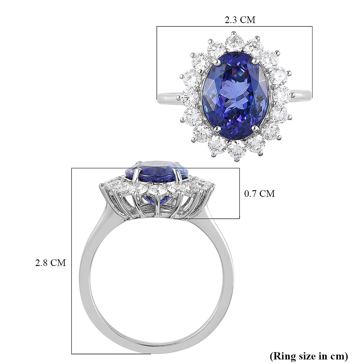 RHAPSODY 950 Platinum AAAA Tanzanite (Oval 5.00 Ct) and Diamond (VS-E-F) Rnd 1.00 Ct  Ring 6.00  Ct, Platinum Wt 5.89 Gms