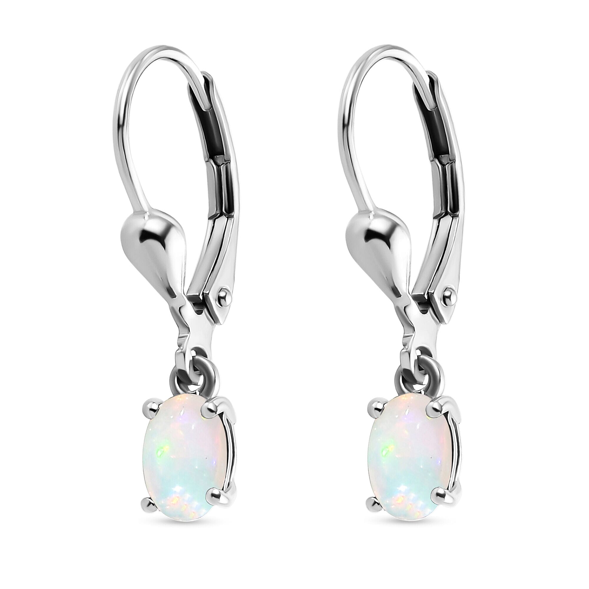 Ethiopian Welo Opal Lever Back Earrings in Platinum Overlay Sterling Silver Ethiopian Welo Opal Lever Back Earrings in Platinum Overlay Sterling Silver