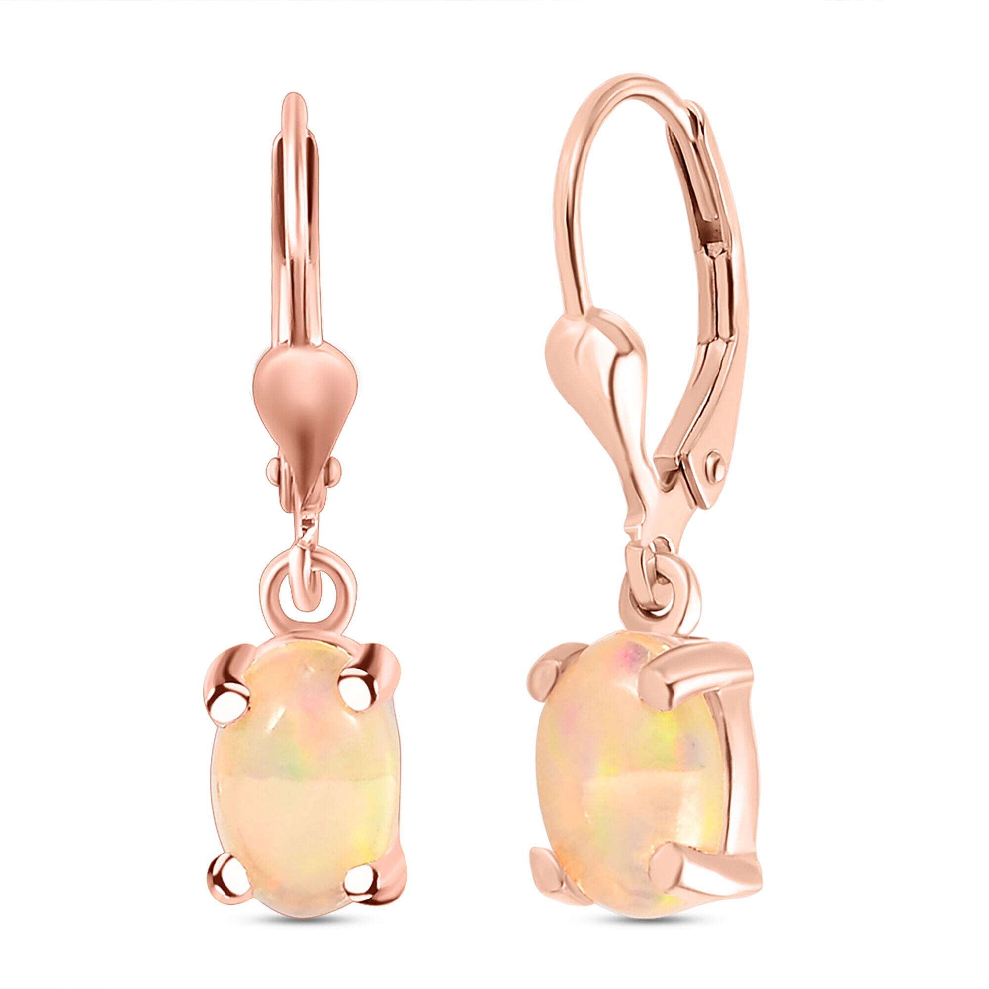 Ethiopian Welo Opal Lever Back Earrings in 18k  Rose Gold Vermeil Plated Sterling Silver