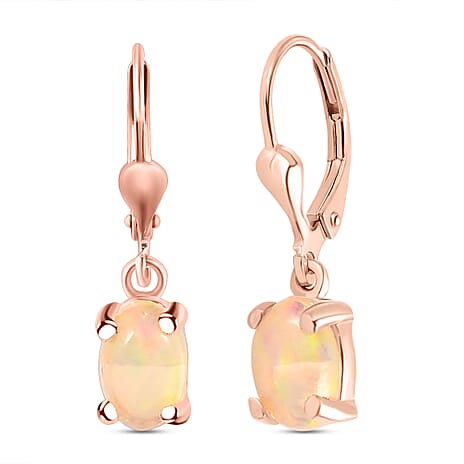 Ethiopian Welo Opal Lever Back Earrings in 18k  Rose Gold Vermeil Plated Sterling Silver