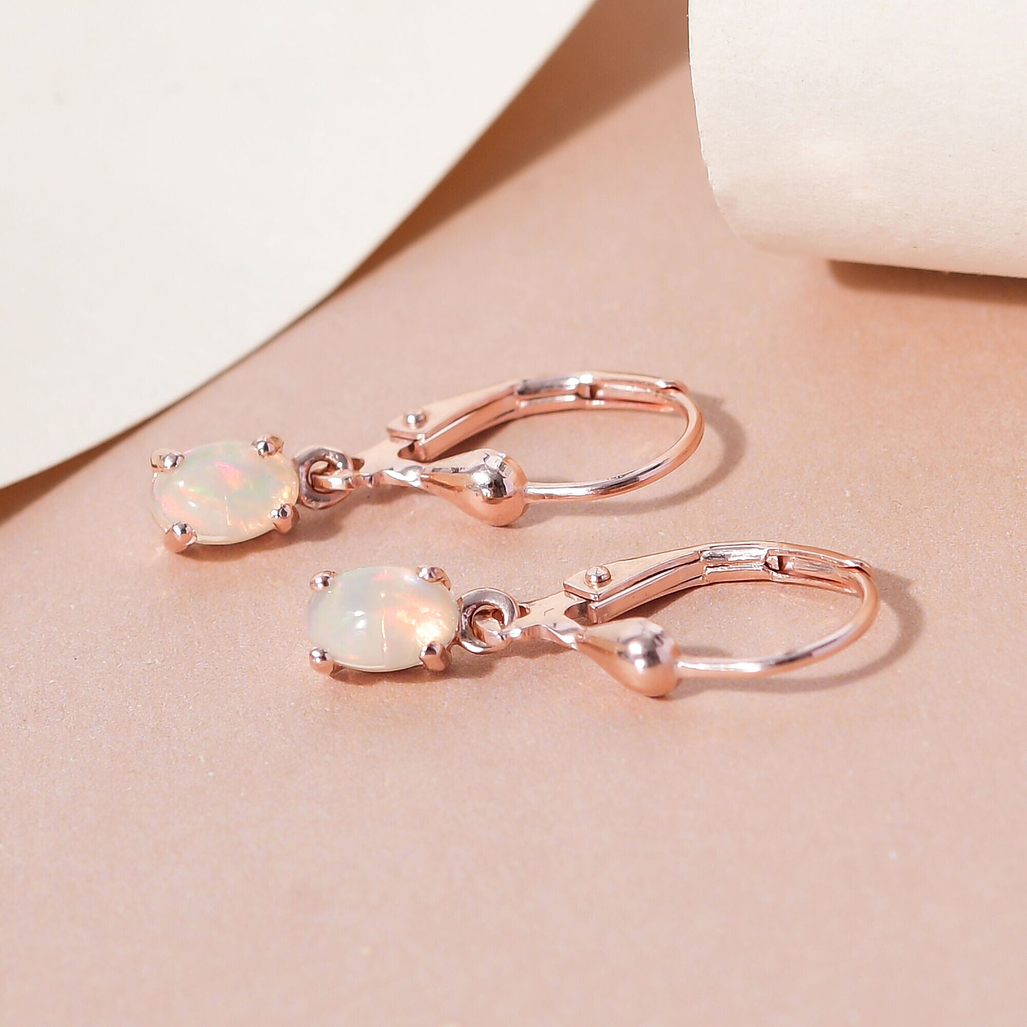 Ethiopian Welo Opal Lever Back Earrings in 18k  Rose Gold Vermeil Plated Sterling Silver