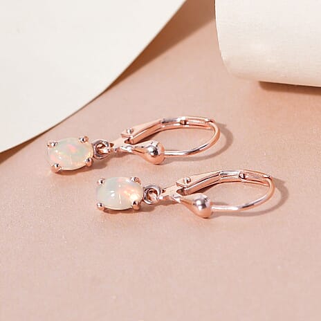 Ethiopian Welo Opal Lever Back Earrings in 18k  Rose Gold Vermeil Plated Sterling Silver