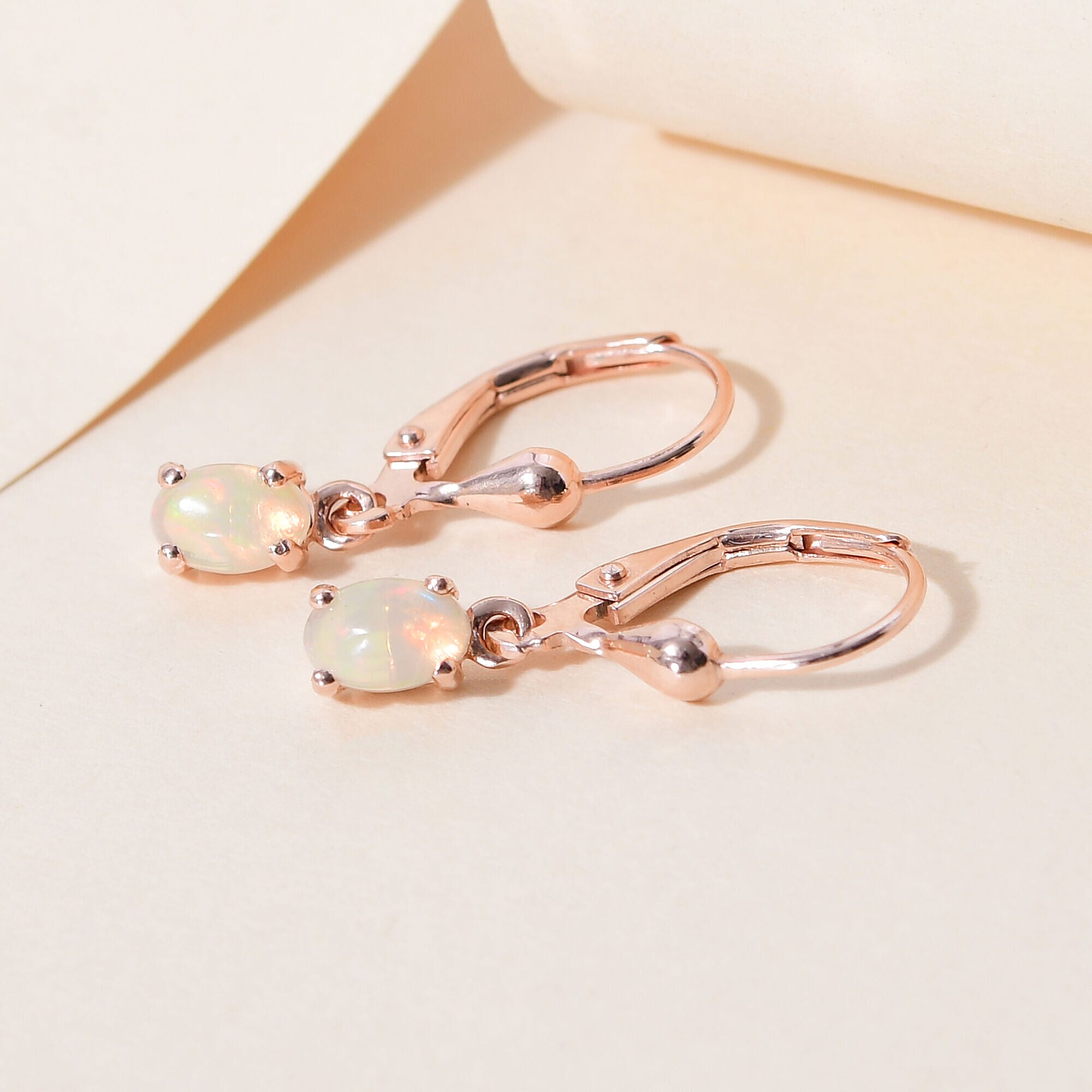 Ethiopian Welo Opal Lever Back Earrings in 18k  Rose Gold Vermeil Plated Sterling Silver