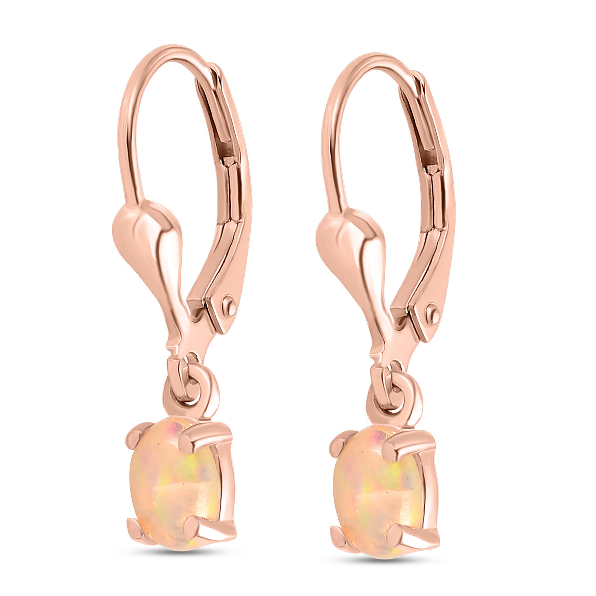 Ethiopian Welo Opal Lever Back Earrings in 18k  Rose Gold Vermeil Plated Sterling Silver
