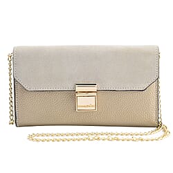 Genuine Leather RFID Protected Wallet with Chain Shoulder Strap - Blue