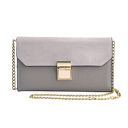 Genuine Leather RFID Protected Wallet with Chain Shoulder Strap - Blue