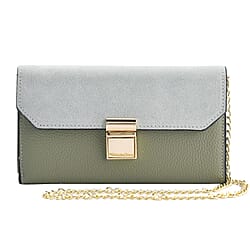 Genuine Leather RFID Protected Wallet with Chain Shoulder Strap - Blue