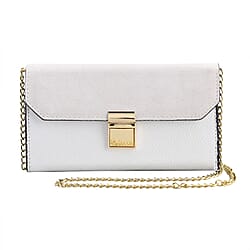 Genuine Leather RFID Protected Wallet with Chain Shoulder Strap - Blue