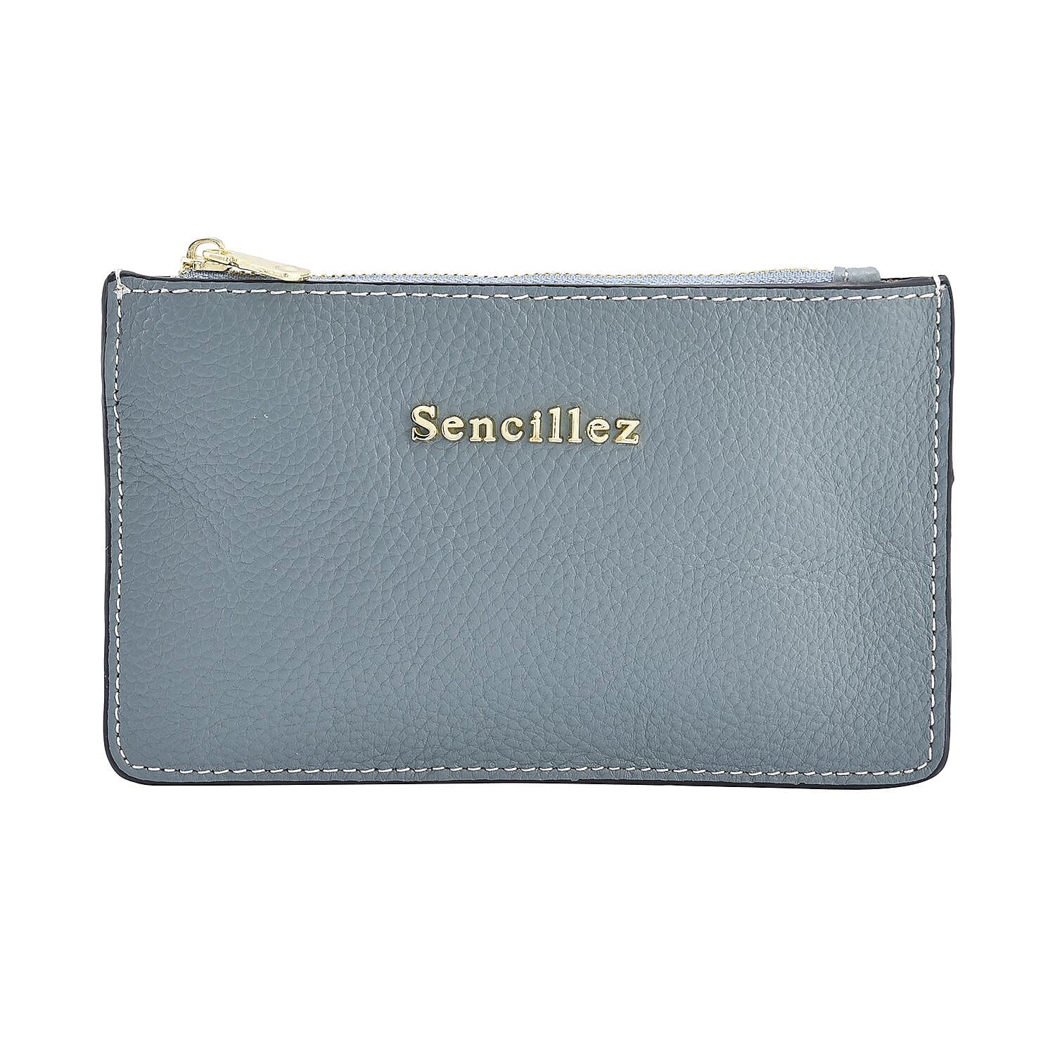 SENCILLEZ  Genuine Leather RFID Protected Wallet with Zipper Closure - Blue