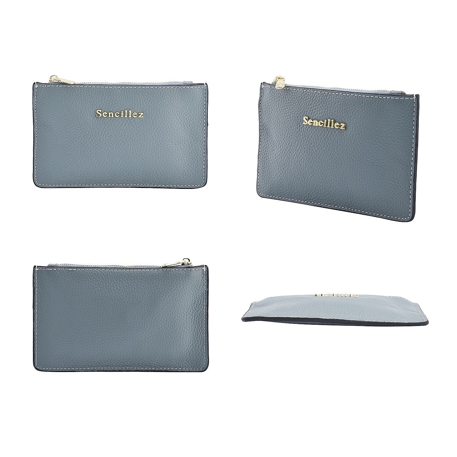 SENCILLEZ  Genuine Leather RFID Protected Wallet with Zipper Closure - Blue