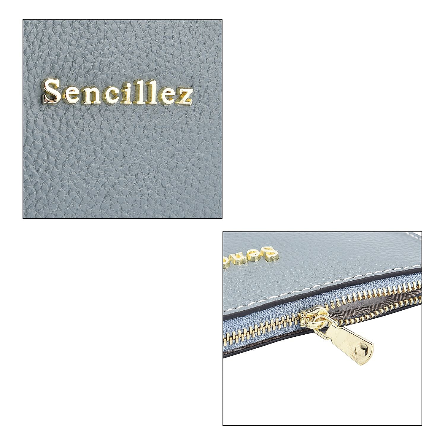 SENCILLEZ  Genuine Leather RFID Protected Wallet with Zipper Closure - Blue