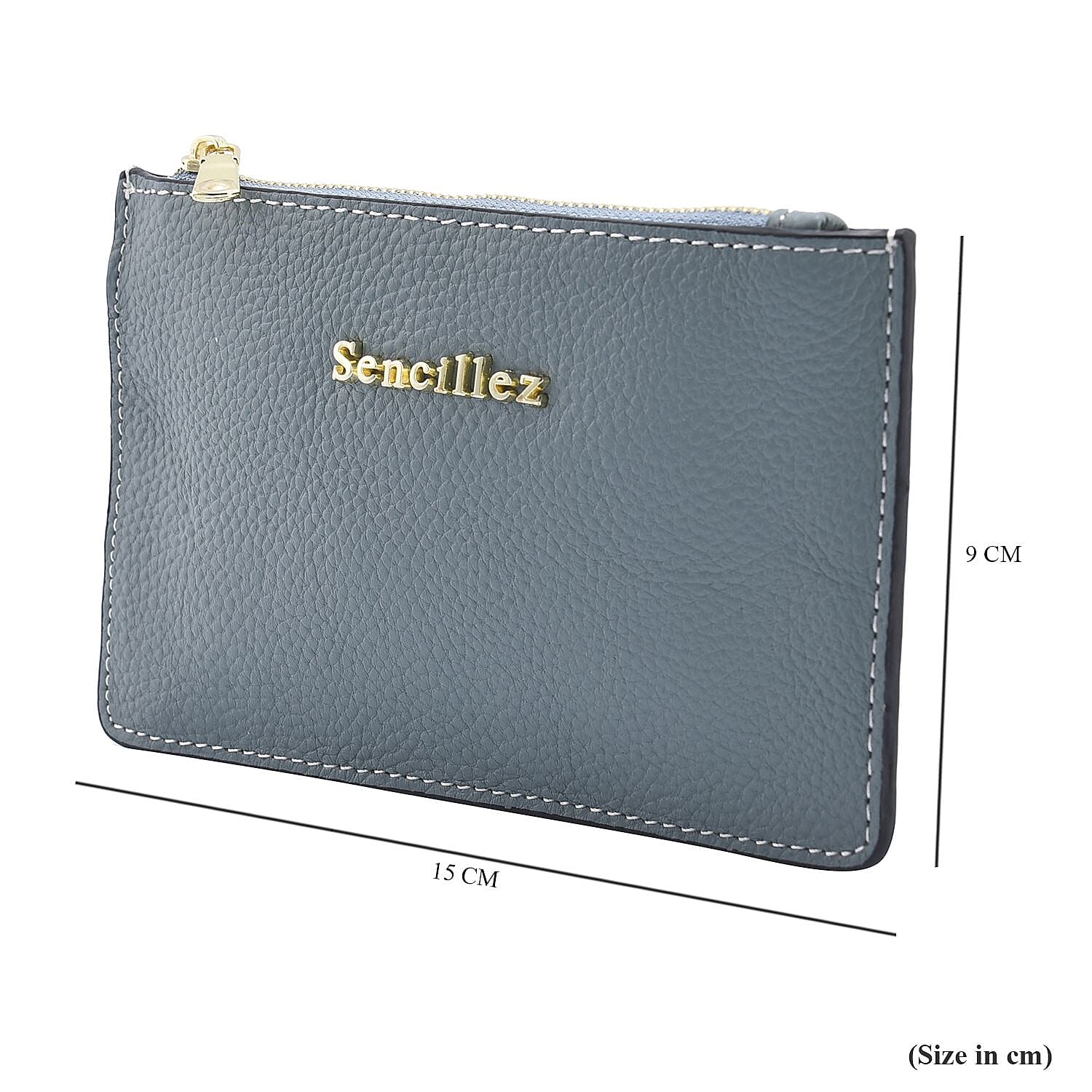 SENCILLEZ  Genuine Leather RFID Protected Wallet with Zipper Closure - Blue