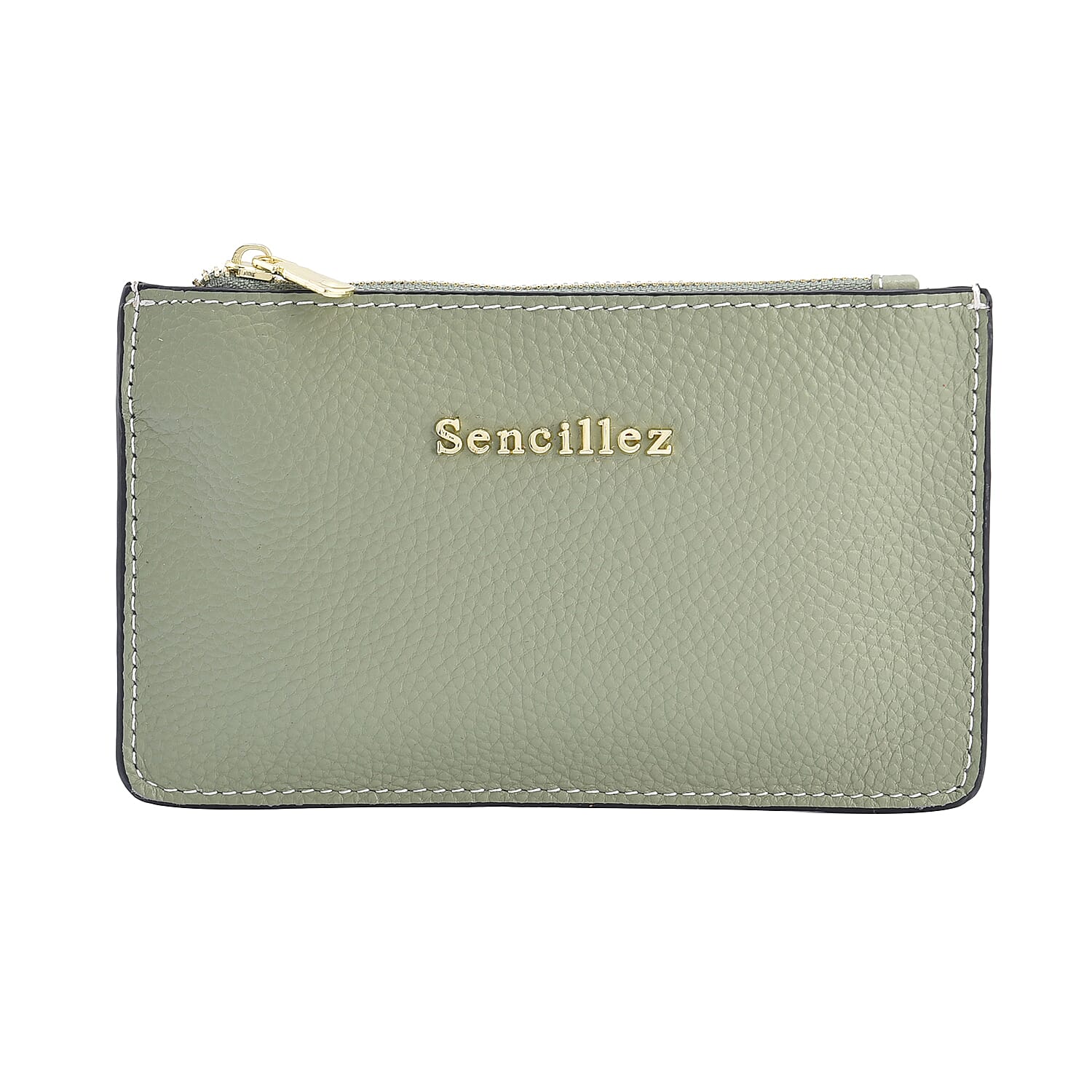 SENCILLEZ 100% Genuine Leather Wallet with Zipper Closure (Size 17x10 Cm) - Mint Green