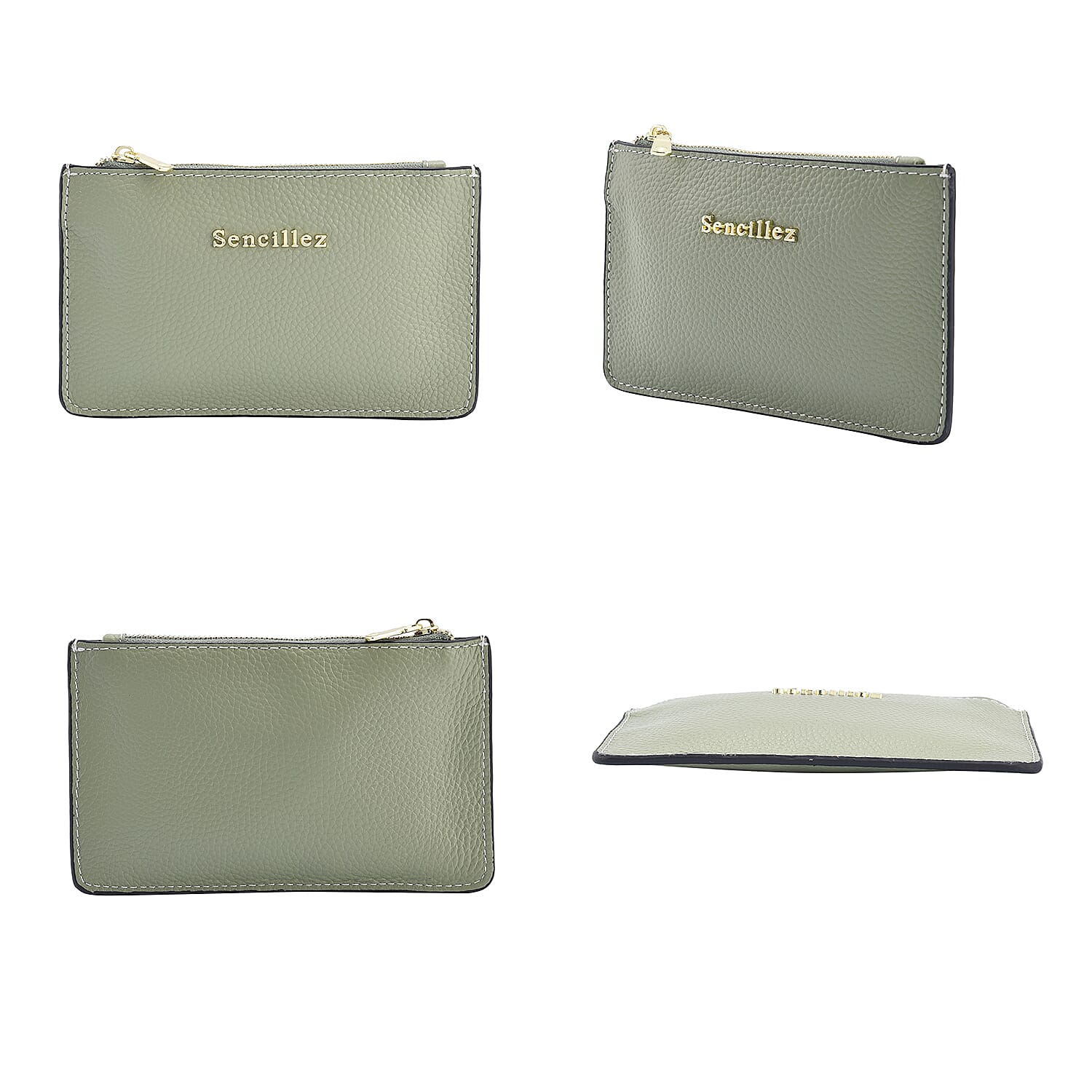 SENCILLEZ 100% Genuine Leather Wallet with Zipper Closure (Size 17x10 Cm) - Mint Green