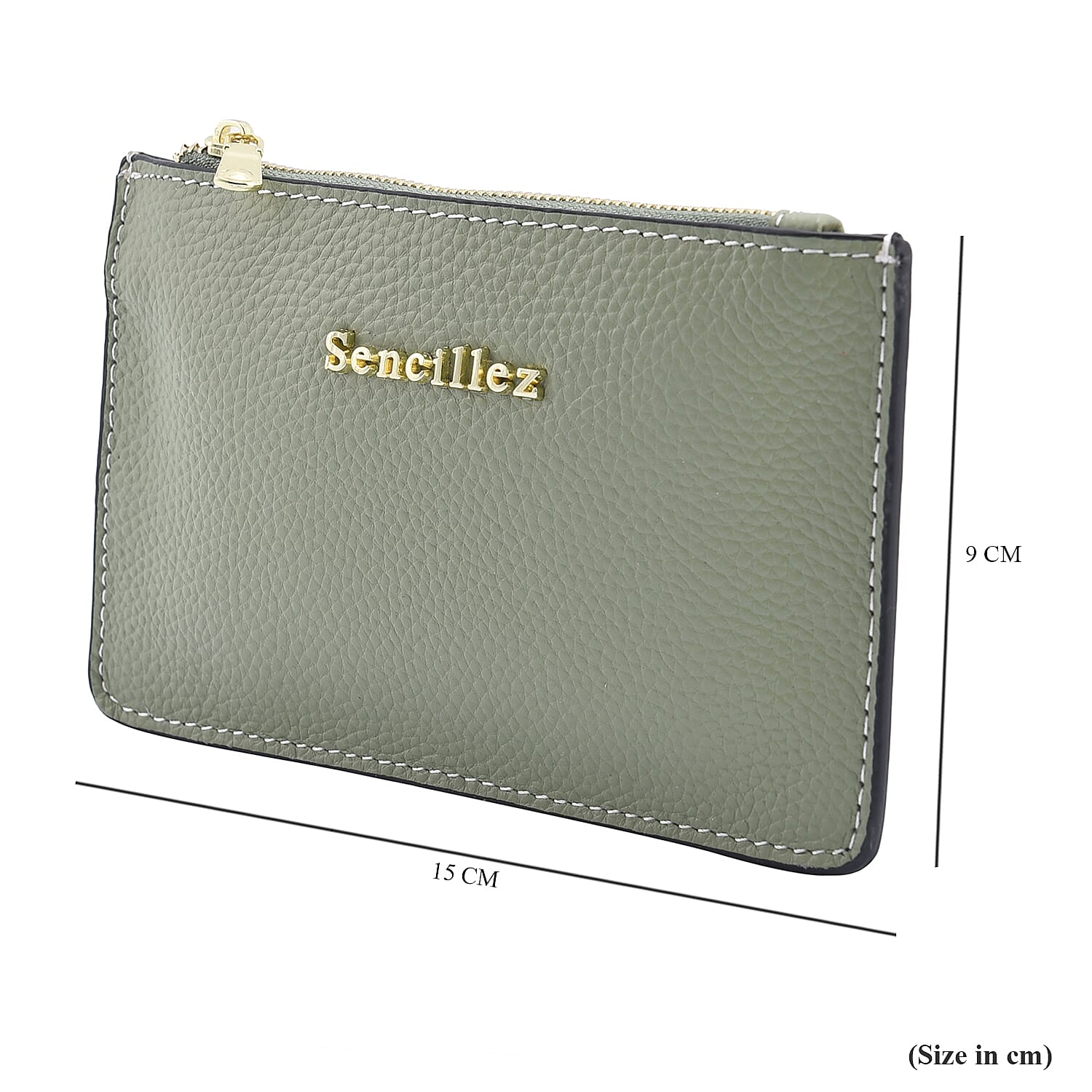 SENCILLEZ 100% Genuine Leather Wallet with Zipper Closure (Size 17x10 Cm) - Mint Green
