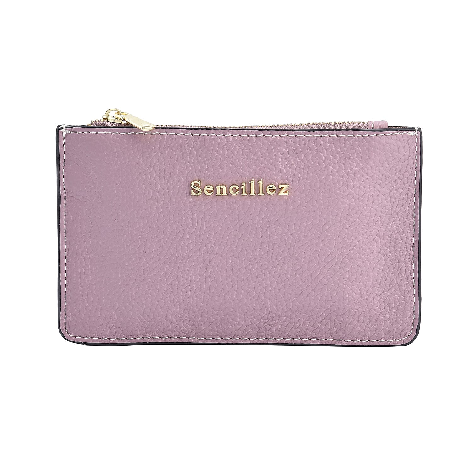 SENCILLEZ 100% Genuine Leather Wallet with Zipper Closure (Size 17x10 Cm) - Purple
