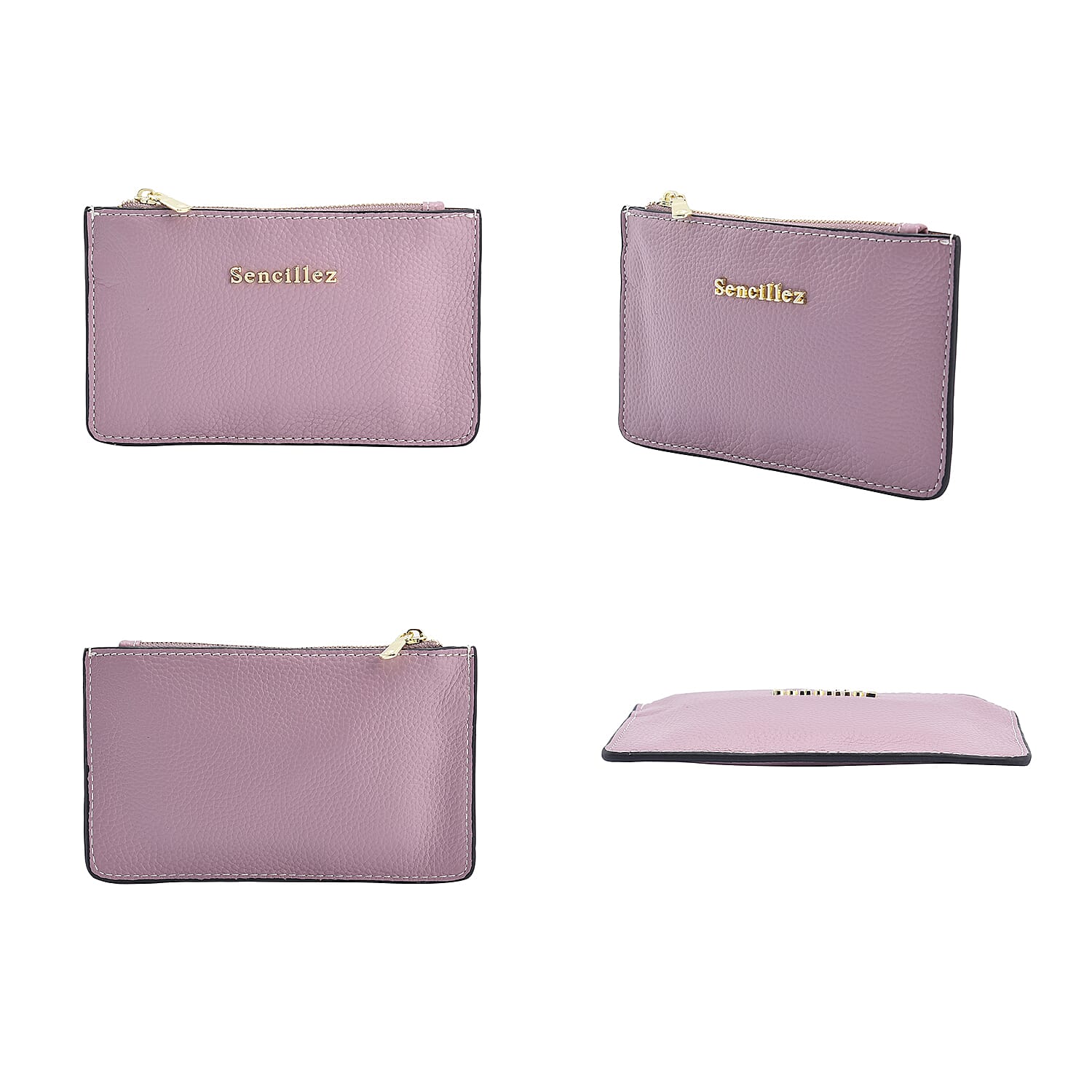 SENCILLEZ 100% Genuine Leather Wallet with Zipper Closure (Size 17x10 Cm) - Purple