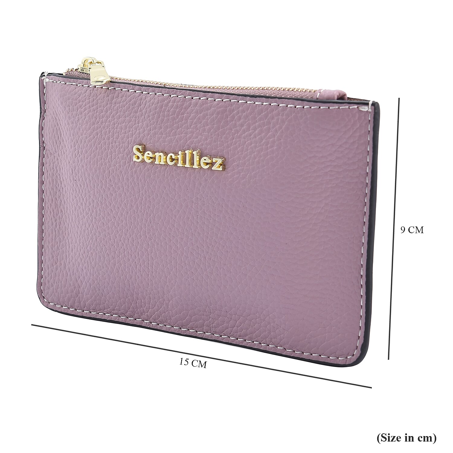 SENCILLEZ 100% Genuine Leather Wallet with Zipper Closure (Size 17x10 Cm) - Purple