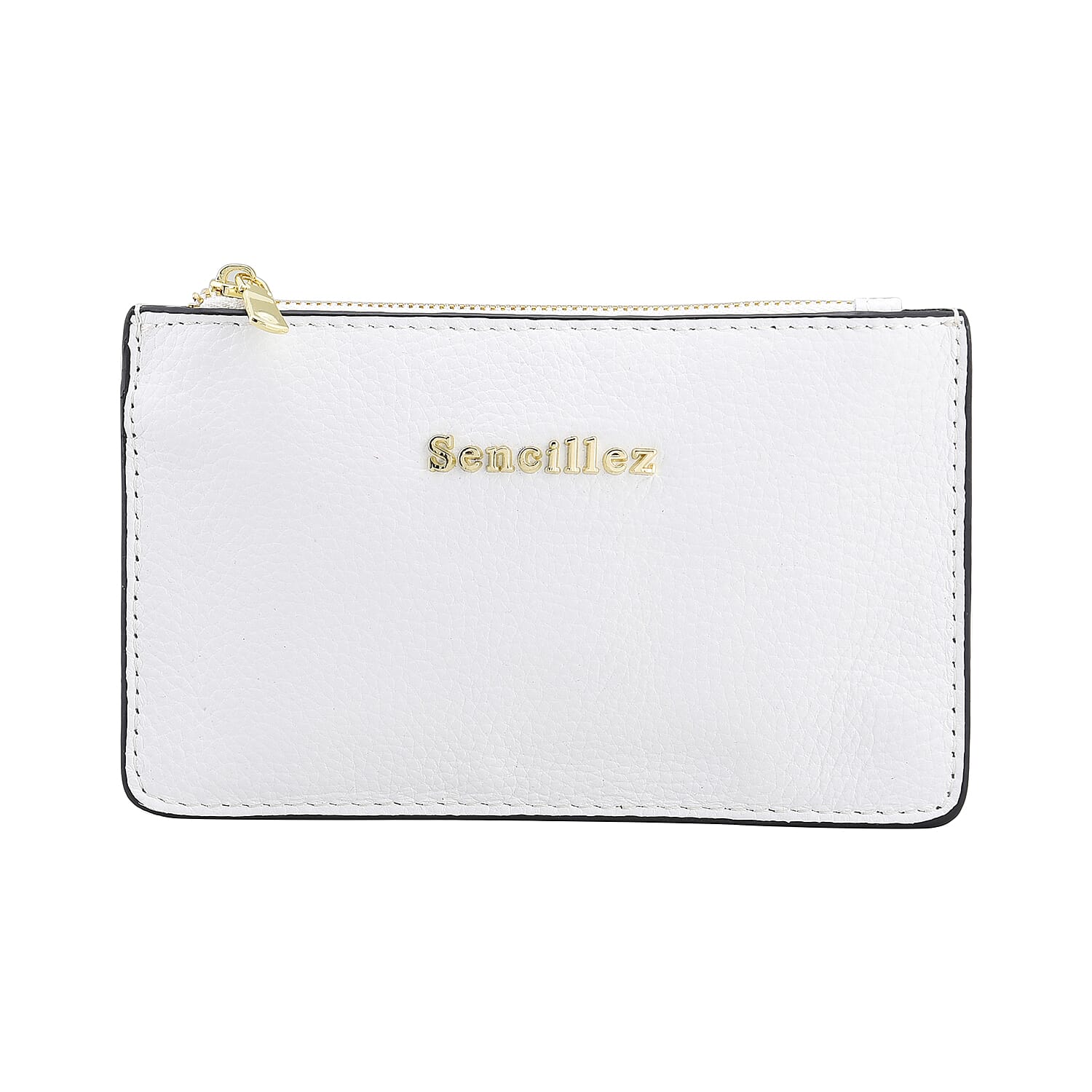 SENCILLEZ 100% Genuine Leather Wallet with Zipper Closure (Size 17x10 Cm) - Off White