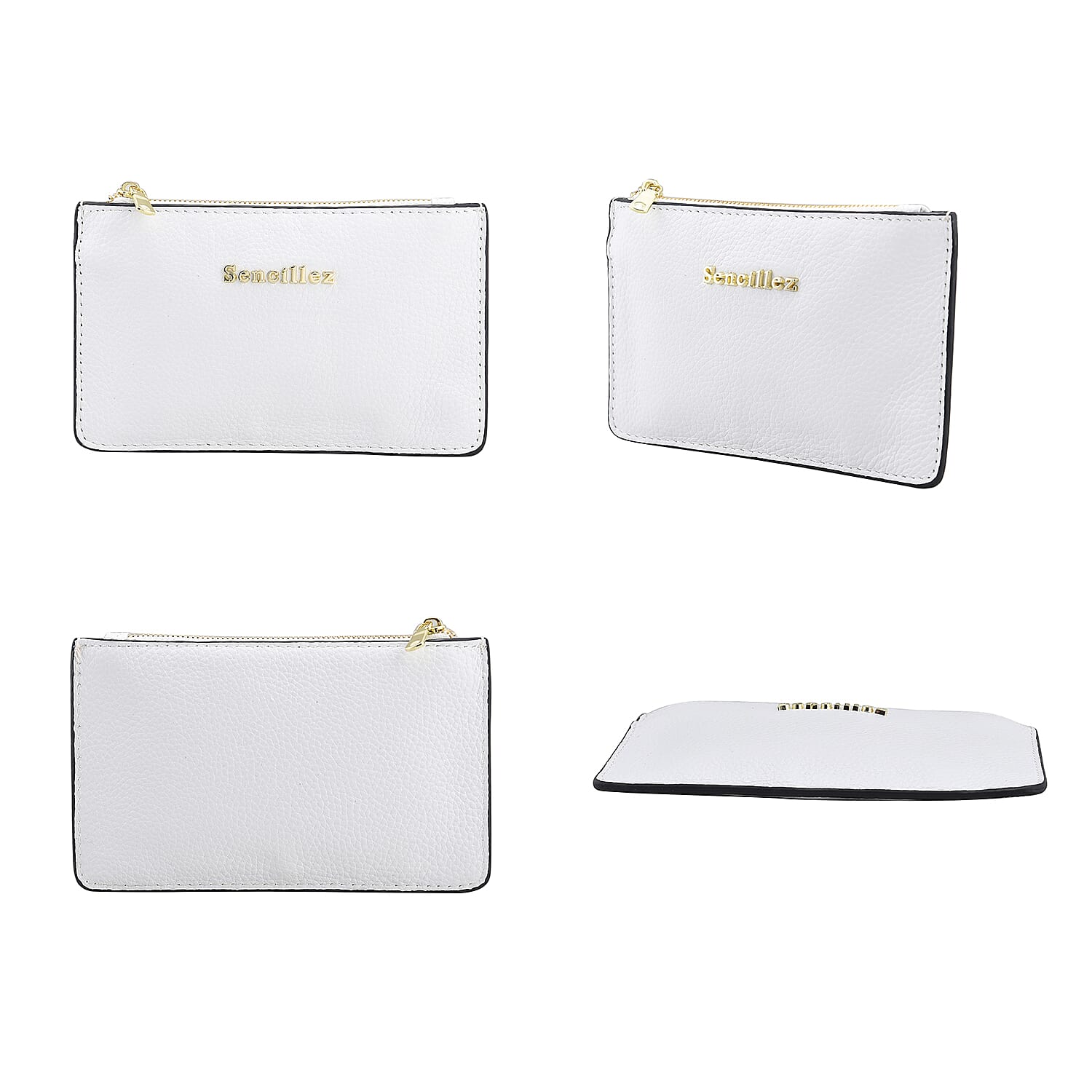 SENCILLEZ 100% Genuine Leather Wallet with Zipper Closure (Size 17x10 Cm) - Off White