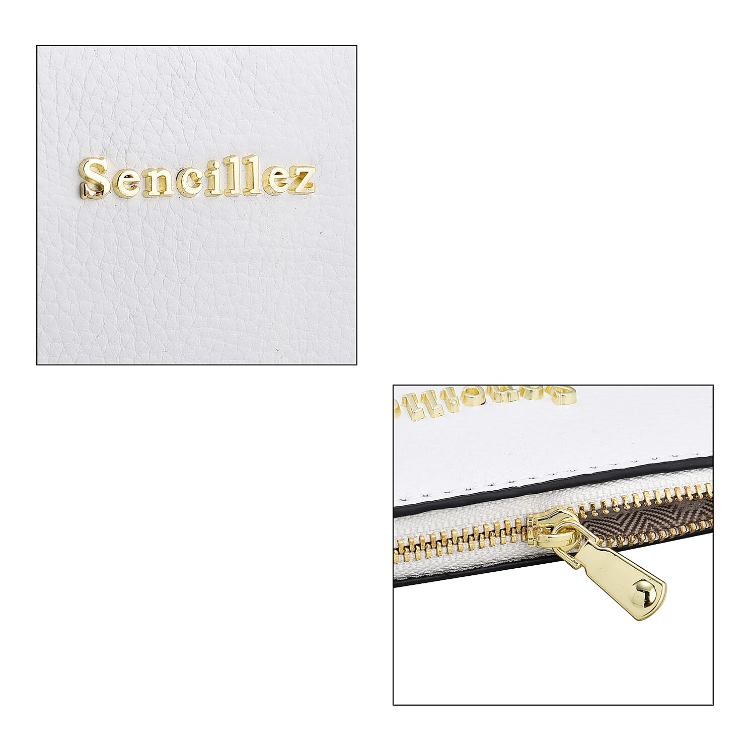 SENCILLEZ 100% Genuine Leather Wallet with Zipper Closure (Size 17x10 Cm) - Off White