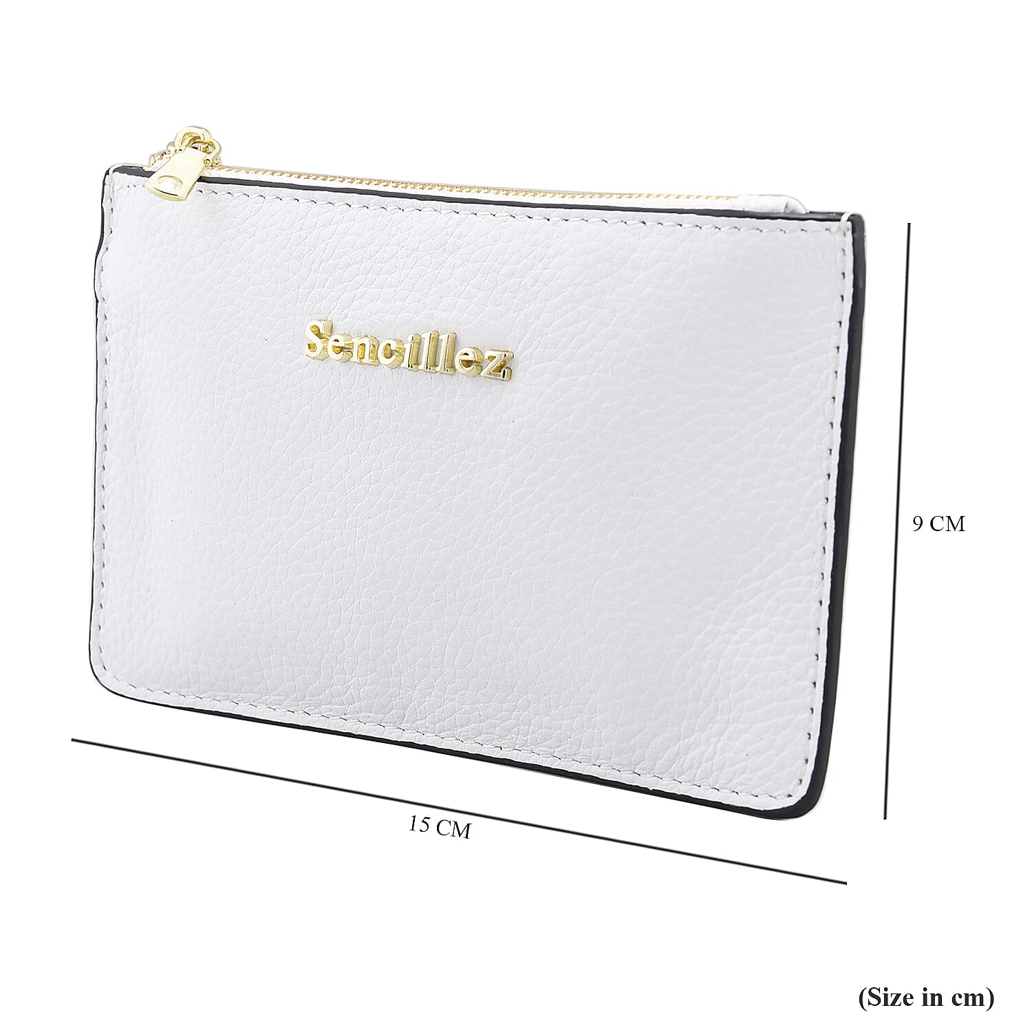 SENCILLEZ 100% Genuine Leather Wallet with Zipper Closure (Size 17x10 Cm) - Off White