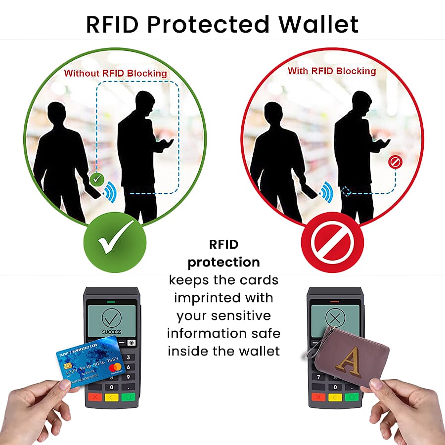 100% Genuine Leather Alphabet A RFID Protected Wallet with Engraved Message on Back Side (Size 18x12 Cm) - Purple