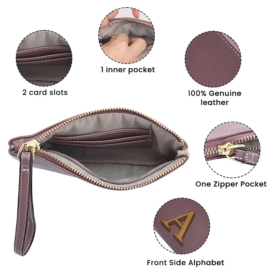 100% Genuine Leather Alphabet A RFID Protected Wallet with Engraved Message on Back Side (Size 18x12 Cm) - Purple