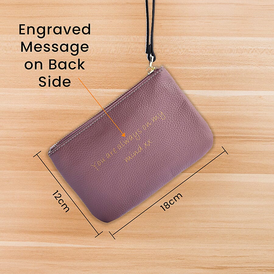 100% Genuine Leather Alphabet A RFID Protected Wallet with Engraved Message on Back Side (Size 18x12 Cm) - Purple