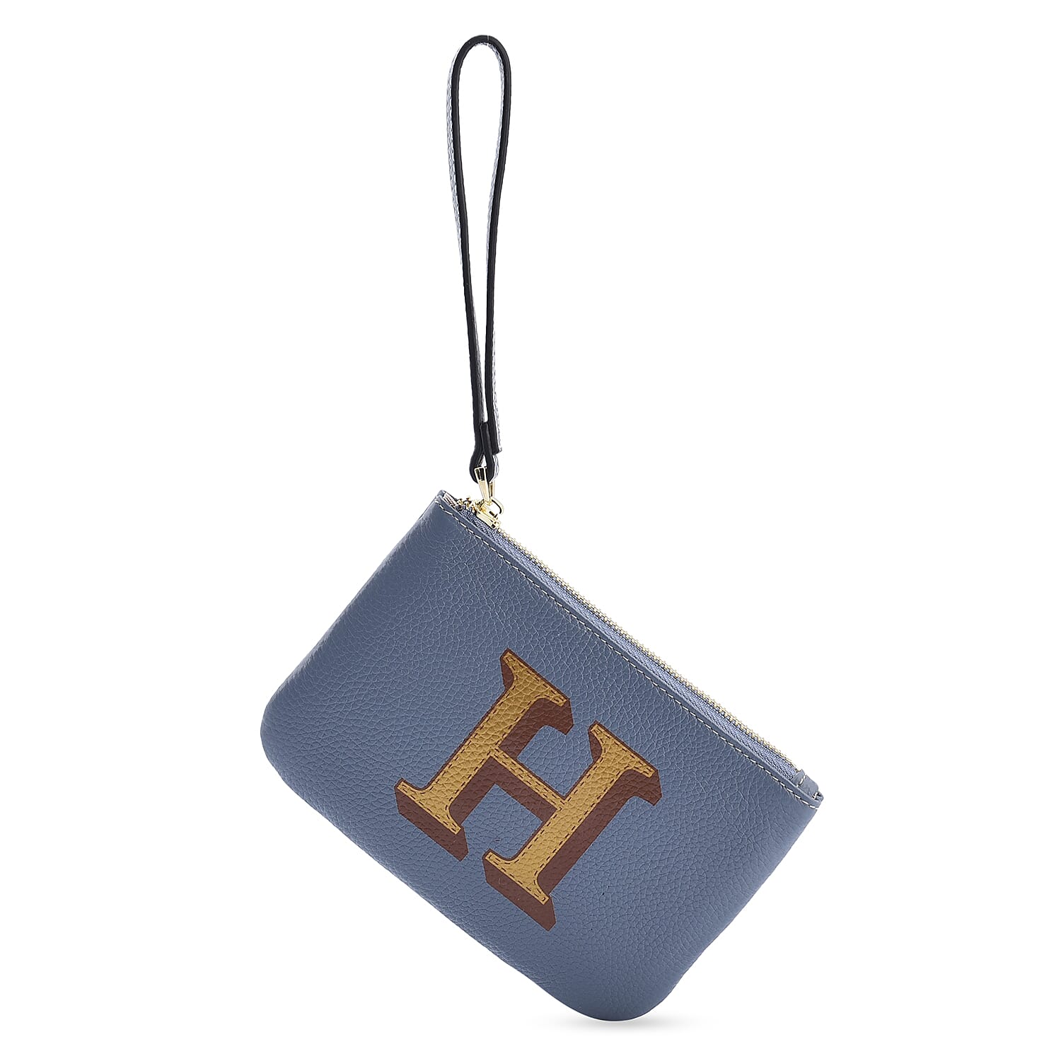 100% Genuine Leather Alphabet H RFID Protected Wallet with Engraved Message on Back Side (Size 18x12 Cm) - Pastel Blue