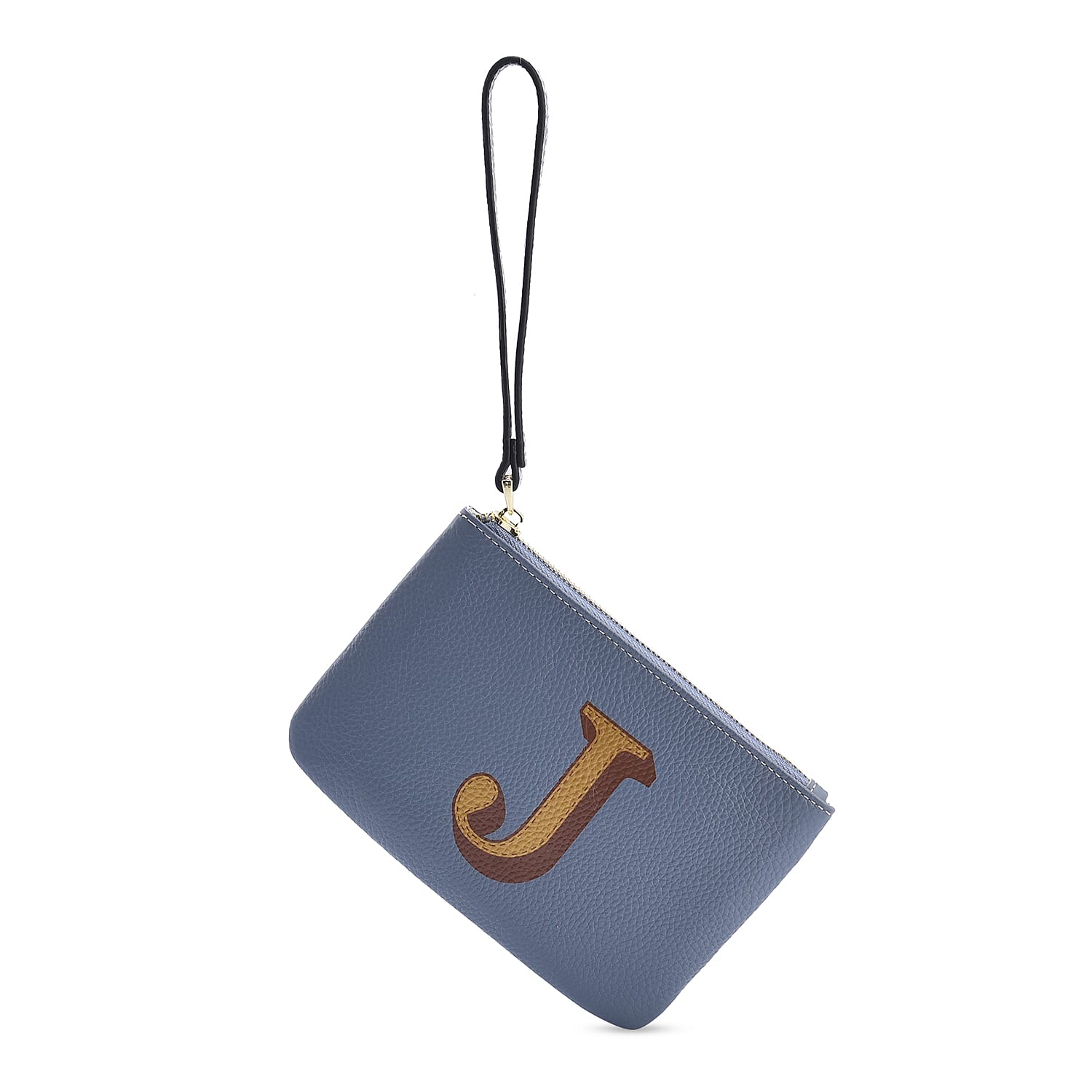 Genuine Leather Alphabet J RFID Protected Wallet with Engraved Message on Back Side - Blue