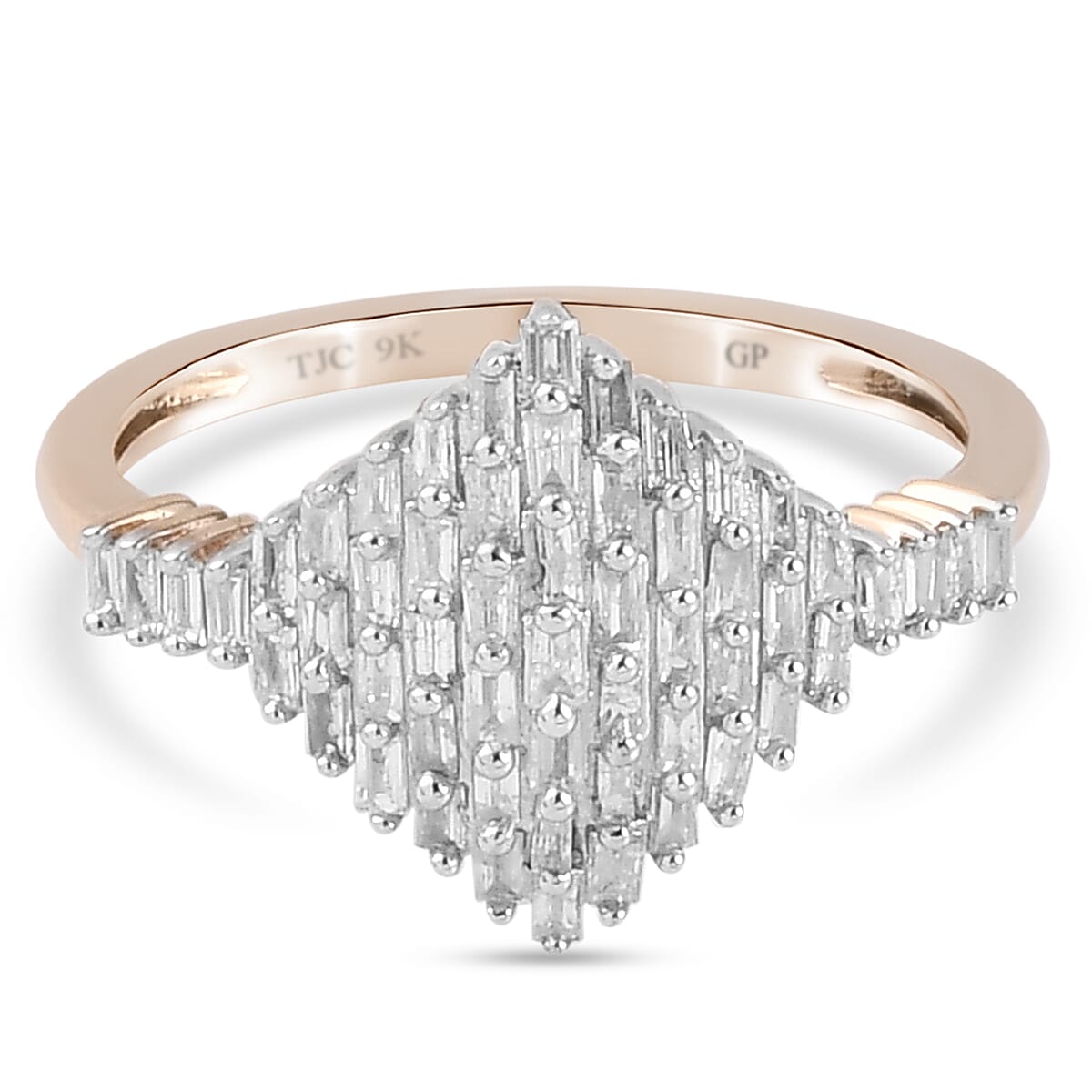 GP Art Deco Collection - 9K Yellow Gold SGL CERTIFIED Diamond (I3-G-H) Ring 0.52 Ct.