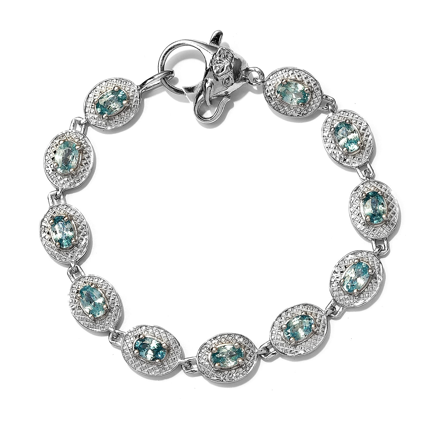 Ratanakiri Blue Zircon Bracelet (Size 7) in Platinum Overlay Sterling Silver 7.21 Ct, Silver wt. 13.02 Gms