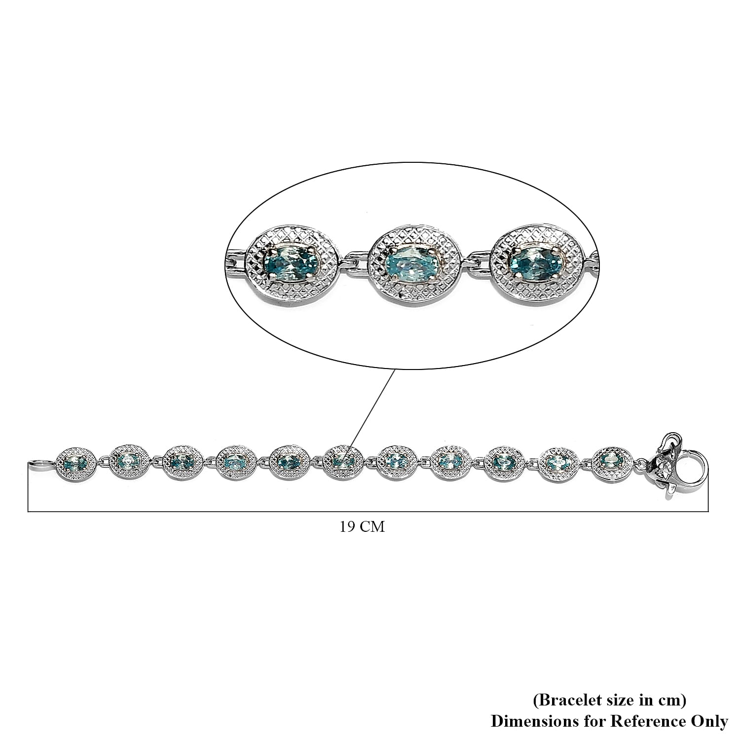 Ratanakiri Blue Zircon Bracelet (Size 7) in Platinum Overlay Sterling Silver 7.21 Ct, Silver wt. 13.02 Gms