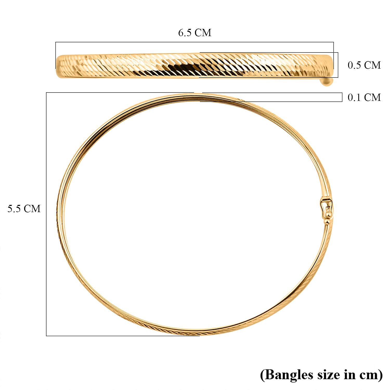 9K Yellow Gold Designer Inspired Bangle 7.5 Inch (62mm Width) Gold Wt. 3.20 Grams