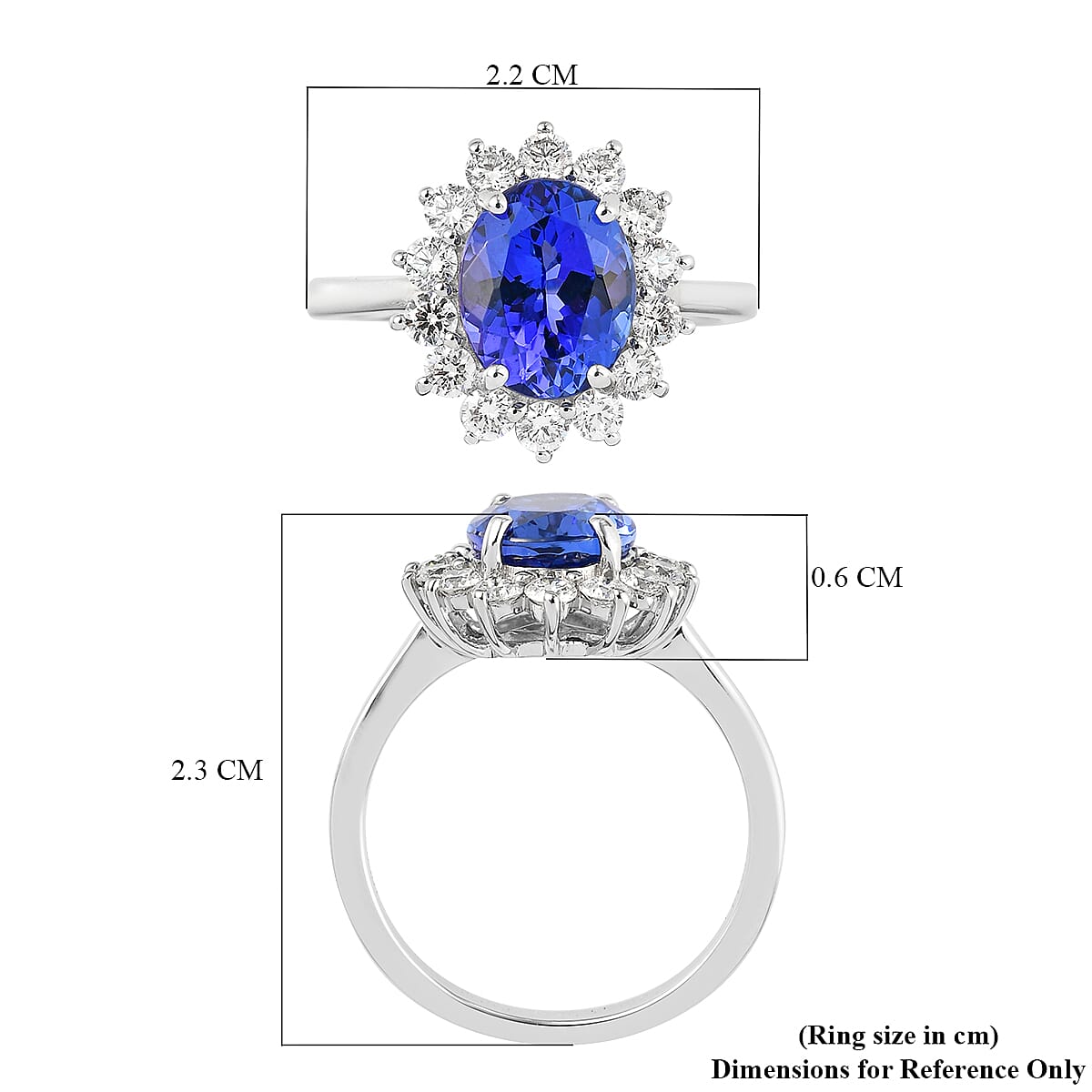 RHAPSODY 950 Platinum AAAA Tanzanite 3.00 Ct and Diamond (VS-E-F) Ring 3.78 Ct, Platinum Wt 5.72 Gms