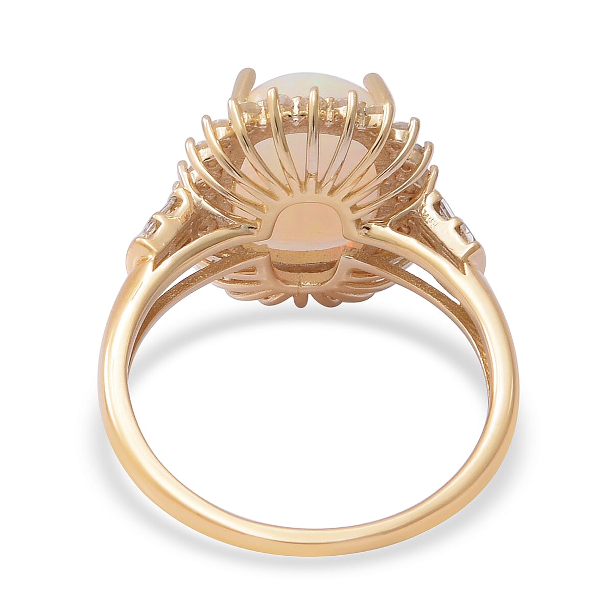 9K Yellow Gold Ethiopian Welo Opal (4.20 Ct) and Diamond Halo Ring 4.64 Ct.