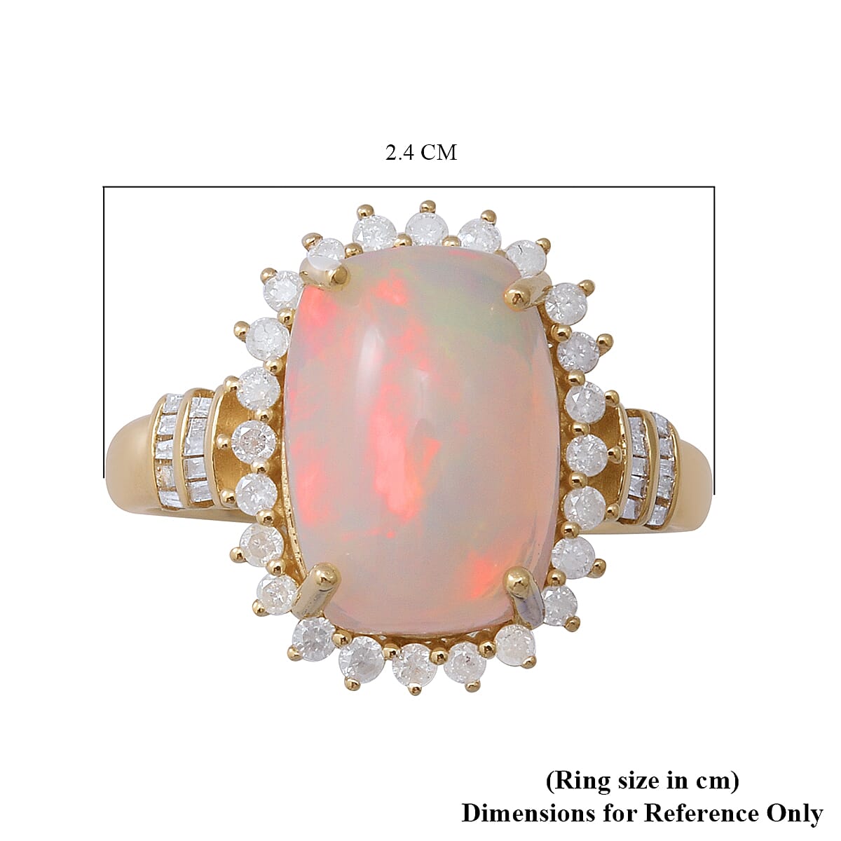 9K Yellow Gold Ethiopian Welo Opal (4.20 Ct) and Diamond Halo Ring 4.64 Ct.